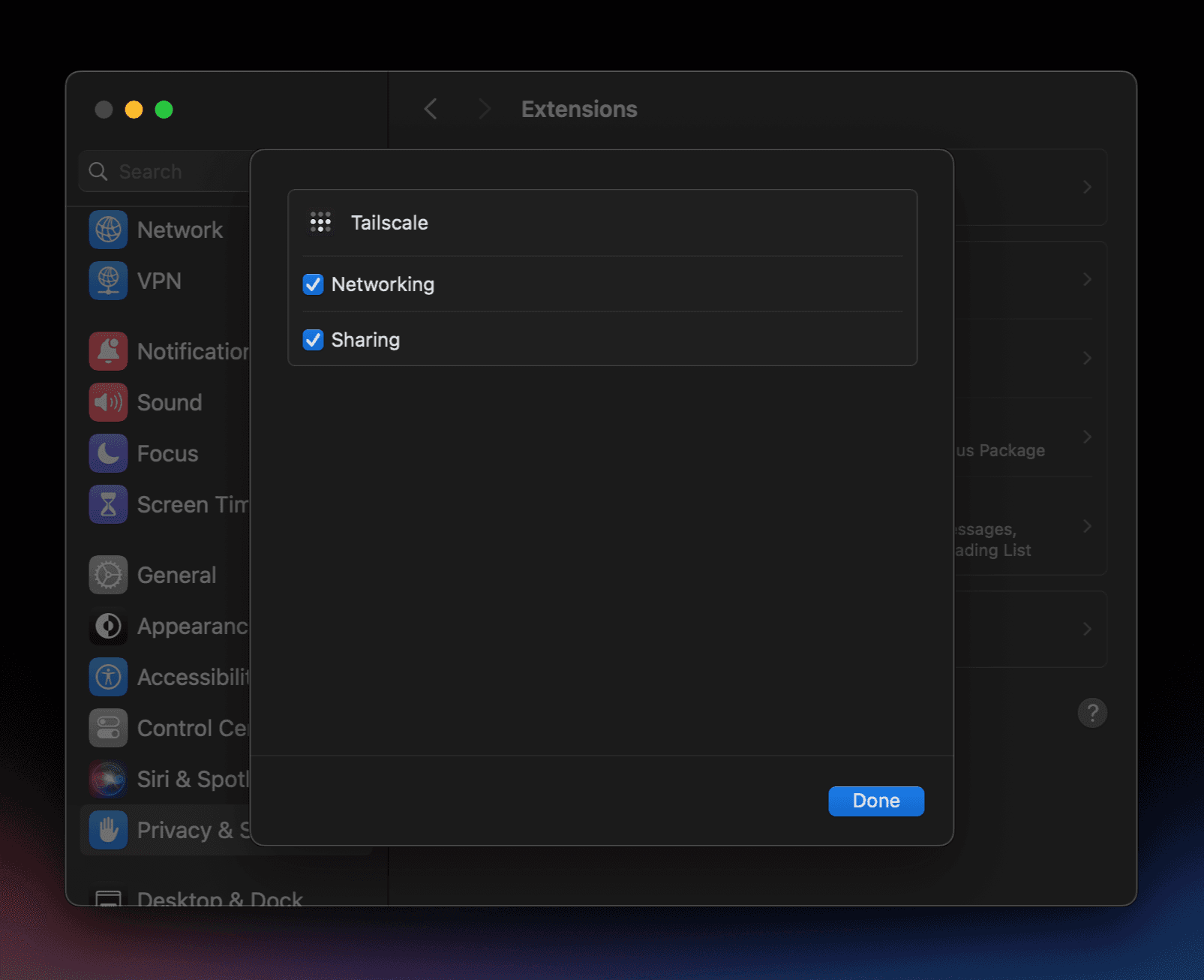 Enable the Tailscale app in System Settings > General > Login Items & Extensions > Sharing > Enable Tailscale